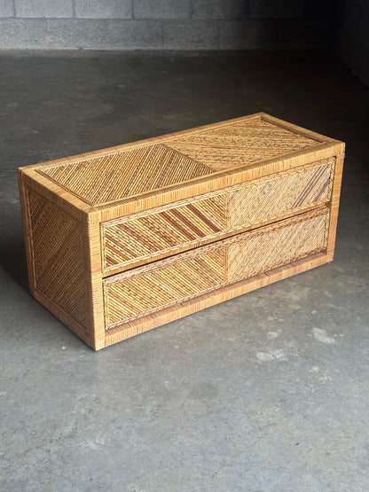 Frisman Vintage Pencil Reed Split Bamboo and Wrapped Cane Low Chest