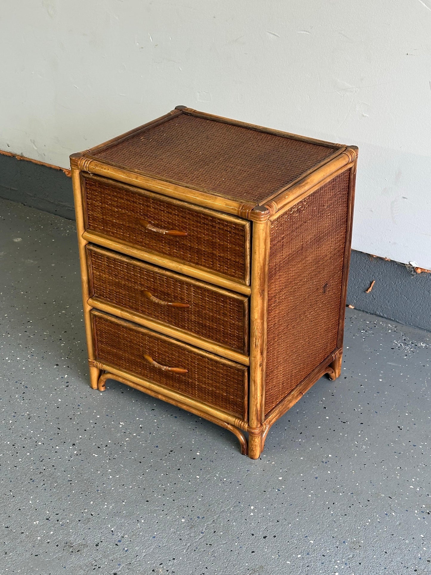 Frisman Vintage Bamboo and Cane British Colonial Style Small Chest