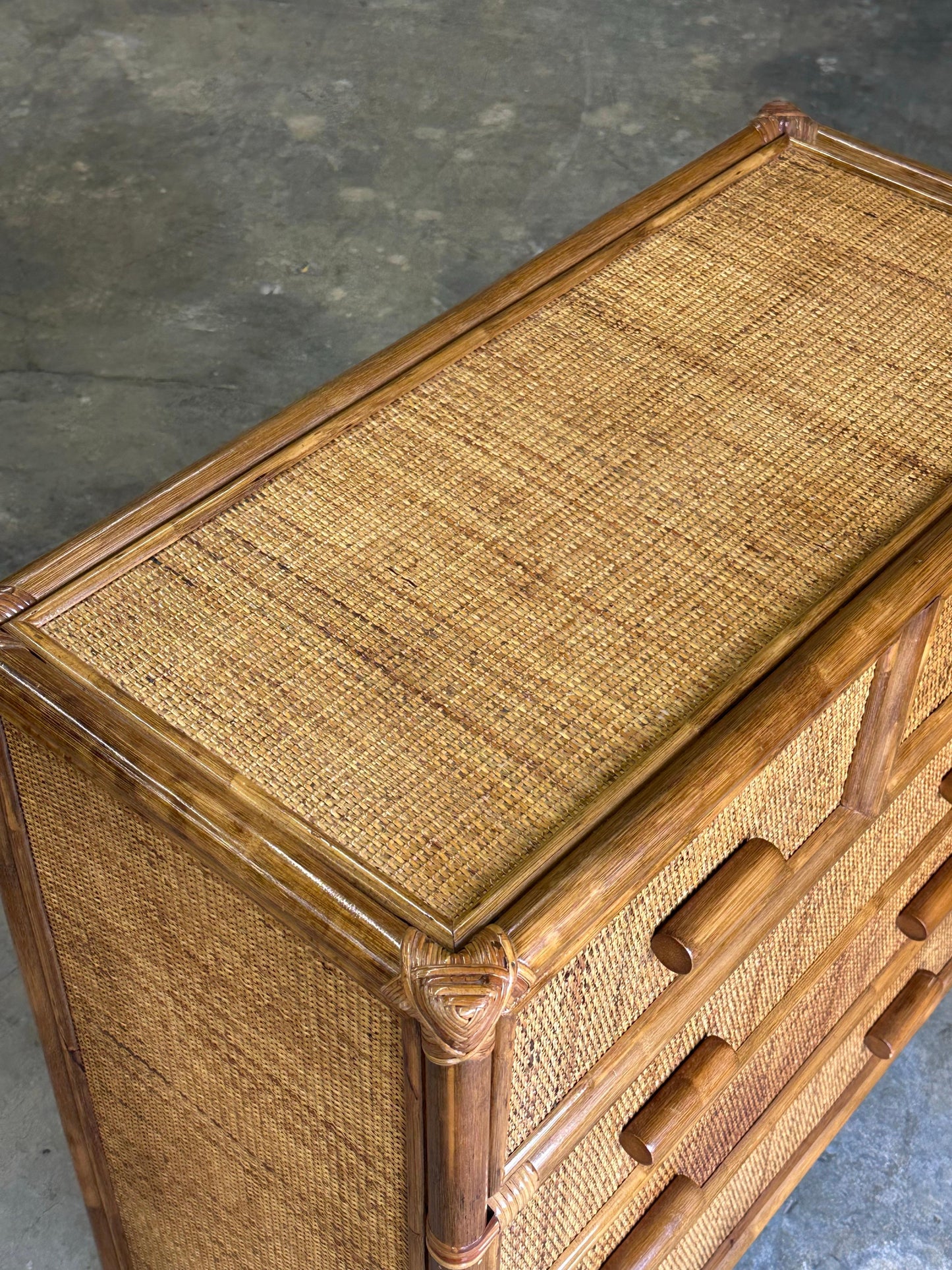 Frisman Vintage Faux Bamboo and Cane Dresser, British Colonial Style