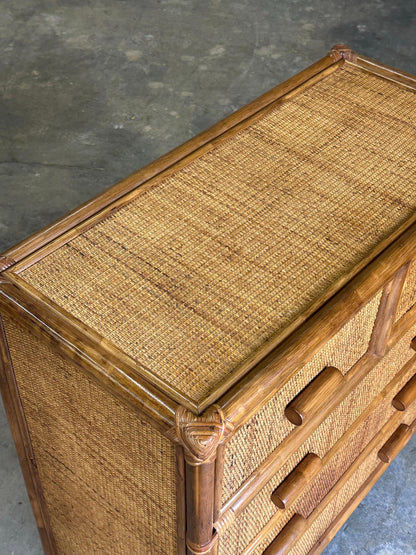 Frisman Vintage Faux Bamboo and Cane Dresser, British Colonial Style