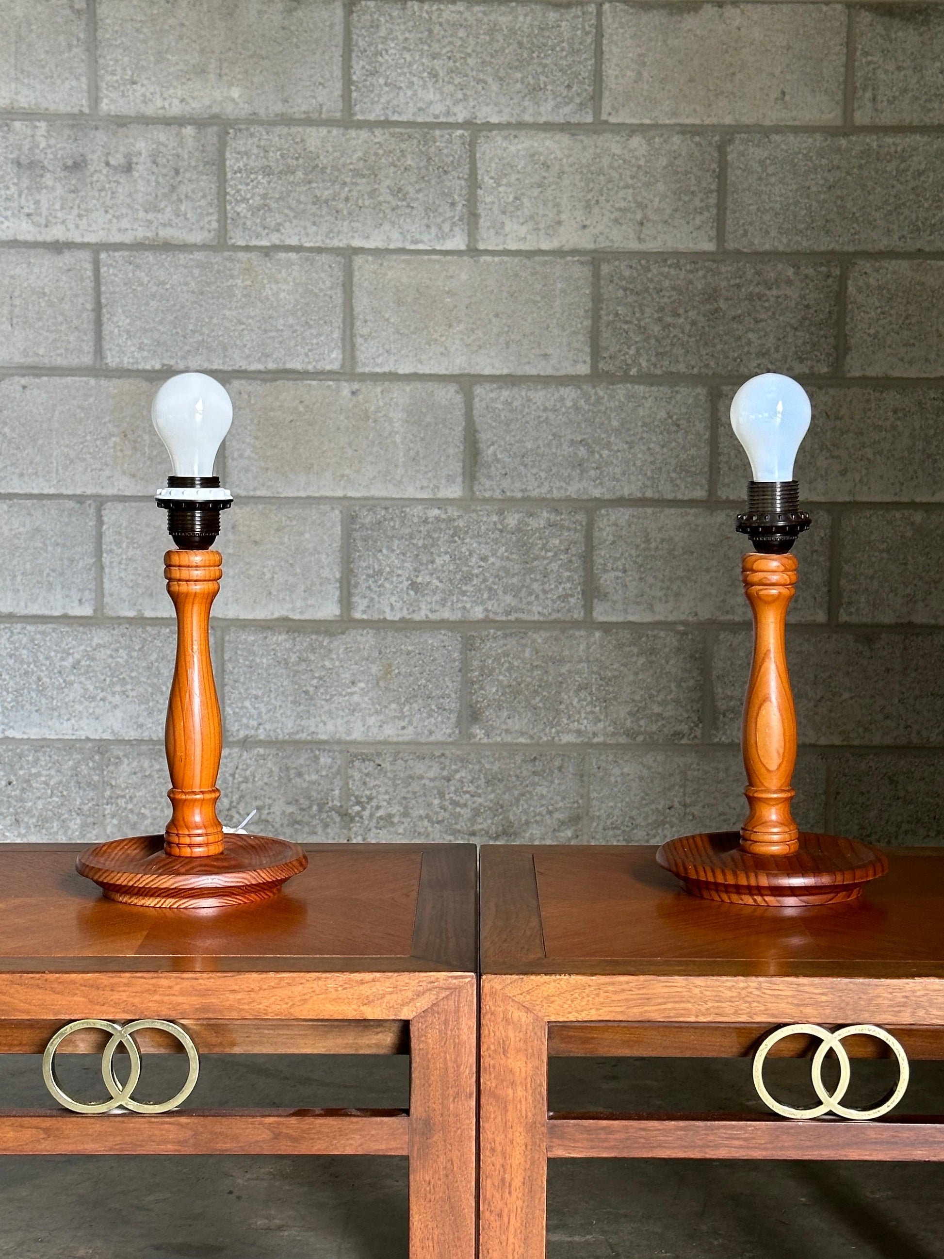 Frisman Vintage Swedish Turned Pine Table Lamps- A Pair