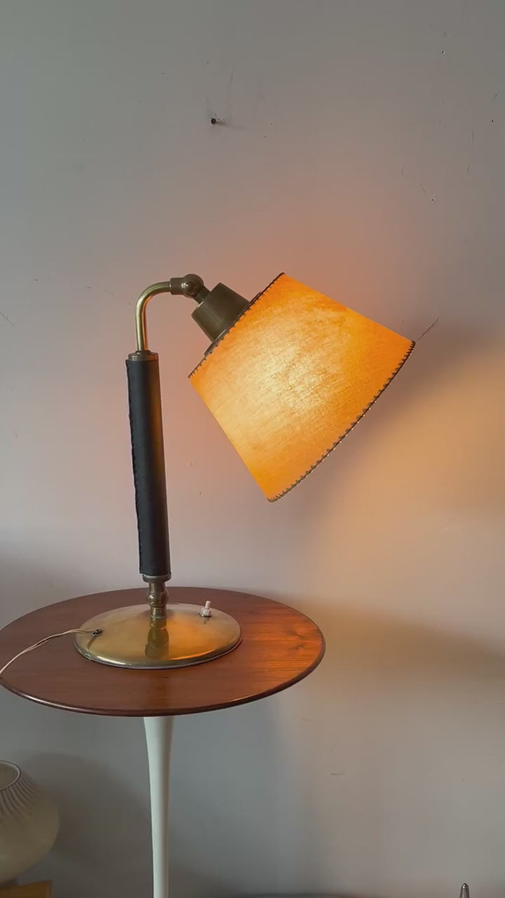 Frisman Vintage Vintage Hermes Style Table Lamp Brass Parchment Shade 1950's