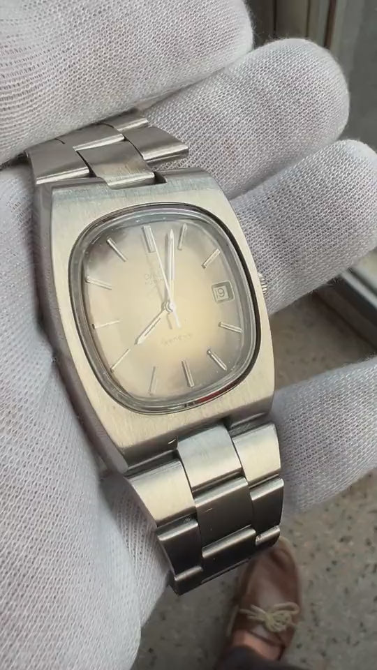 Frisman Vintage 1970's Omega Geneve Vintage Mens TV Shaped Watch with Original Tropical Dial