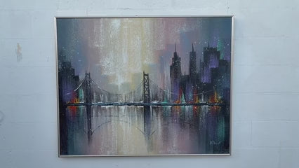 Frisman Vintage NYC Cityscape Painting By Albert ca' 1993 Decor