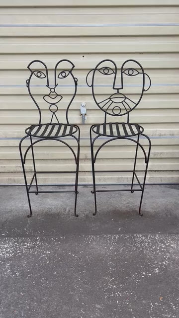 Frisman Vintage Pair 80s John Risley Insp Man and Woman Pop Art Bar Stools