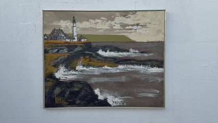 Frisman Vintage Lee Reynolds Abstract Nautical Impressionist Painting Lighthouse Harbor