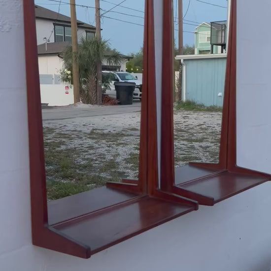 Frisman Vintage A Pair Of Teak Danish Mirrors With Shelves Aksel Kjersgaard 1960's