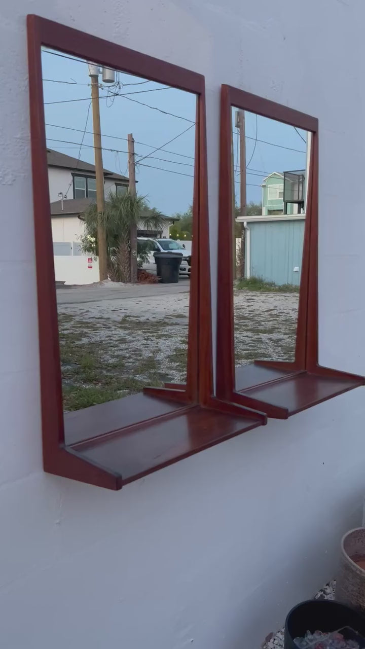 Frisman Vintage A Pair Of Teak Danish Mirrors With Shelves Aksel Kjersgaard 1960's