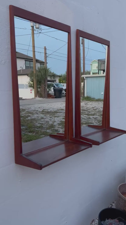 Frisman Vintage A Pair Of Teak Danish Mirrors With Shelves Aksel Kjersgaard 1960's