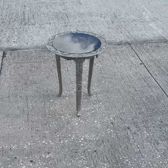 Frisman Vintage Art Deco Cast Iron Occasional Table With Black Glass Top ca' 1930's