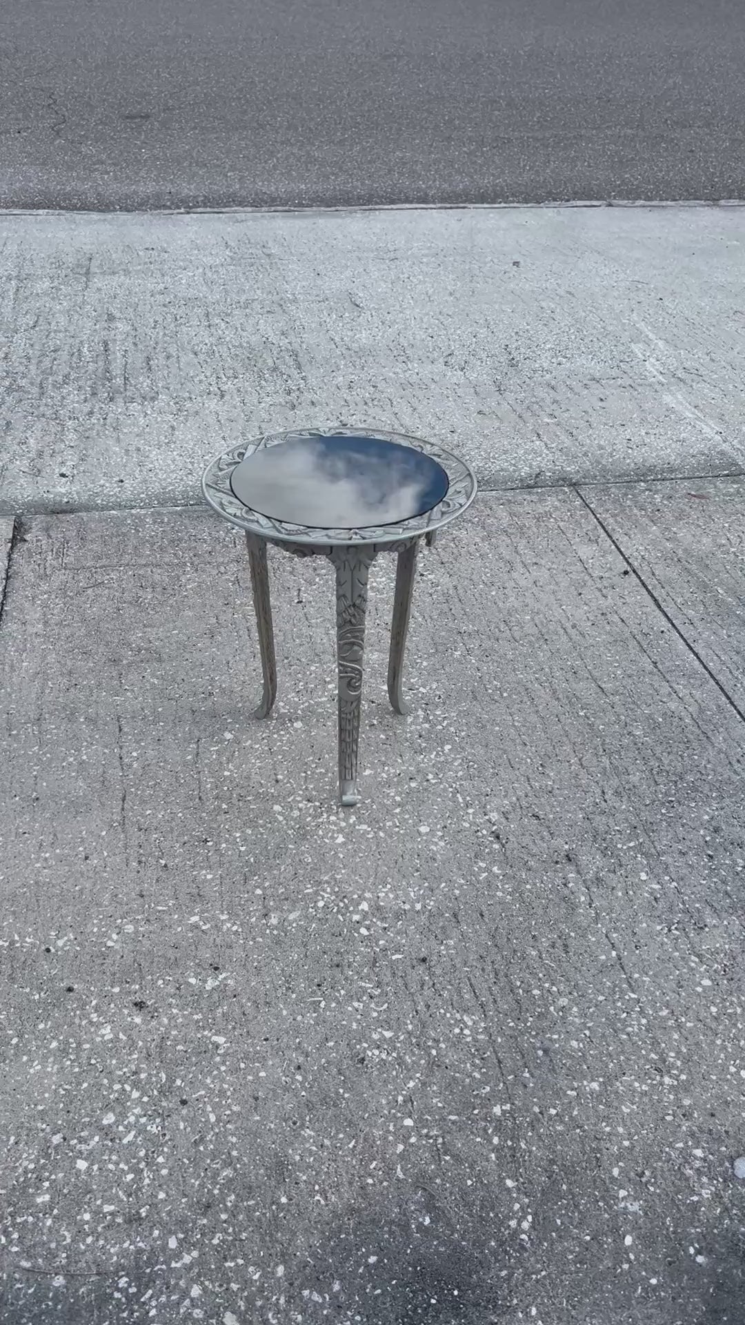 Frisman Vintage Art Deco Cast Iron Occasional Table With Black Glass Top ca' 1930's