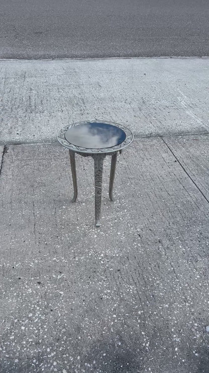 Frisman Vintage Art Deco Cast Iron Occasional Table With Black Glass Top ca' 1930's