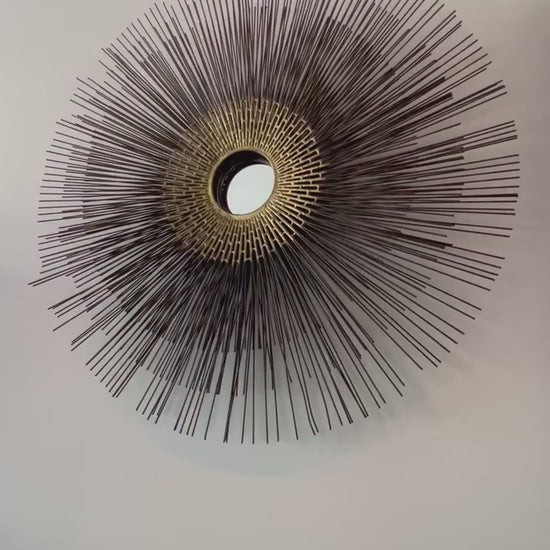 Frisman Vintage Brutalist Sunburst Wall Sculpture Mirror by William Friedle, 1970s
