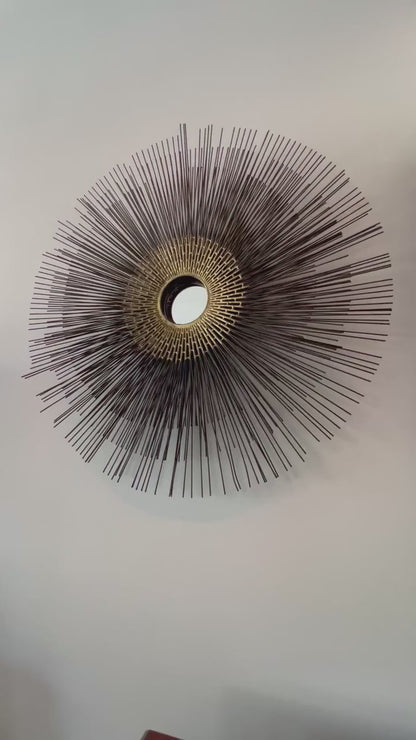 Frisman Vintage Brutalist Sunburst Wall Sculpture Mirror by William Friedle, 1970s