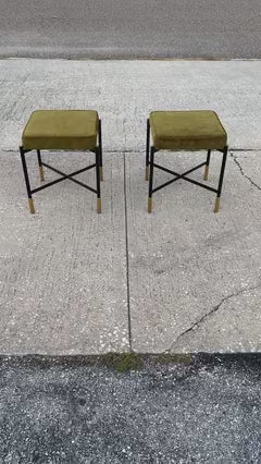 Frisman Vintage A Pair Of Italian Designer Stools Brass And Steel Elegant  Post Modern