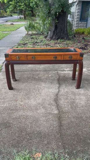 Frisman Vintage Chinoiserie Console Table By Bassett Ca' 1970's With Glass Etched Insert