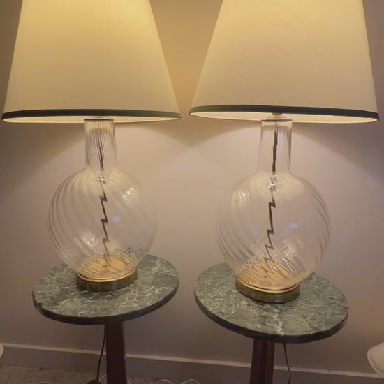 Frisman Vintage A Pair Of Clear Glass Lamps Murano 1960's