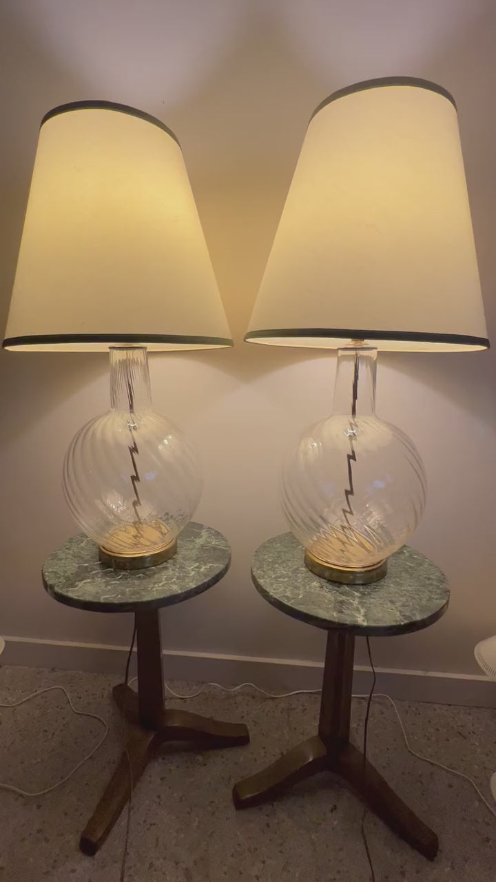 Frisman Vintage A Pair Of Clear Glass Lamps Murano 1960's