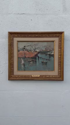 Frisman Vintage A Vintage Painting By Italian Artist Carlo Marra "Harbor Scene Napoli" ca' 1960'