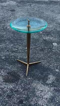Frisman Vintage Fontana Arte Style Occasional Table in Polished  Brass and Concave Glass