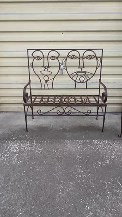 Frisman Vintage 80s John Risley Inspired Man and Woman Pop Art Iron Bench