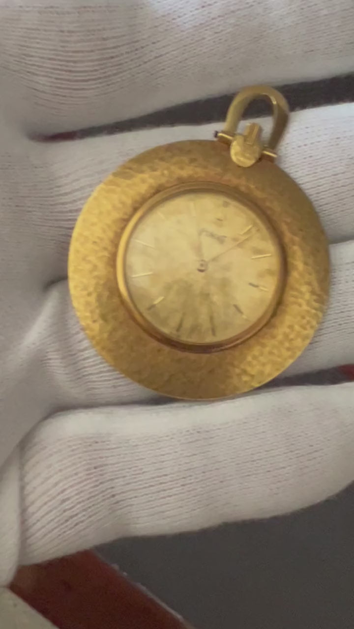 Frisman Vintage Piaget Pocket Watch With Linen Decoration Ca' 1970's 18k Gold