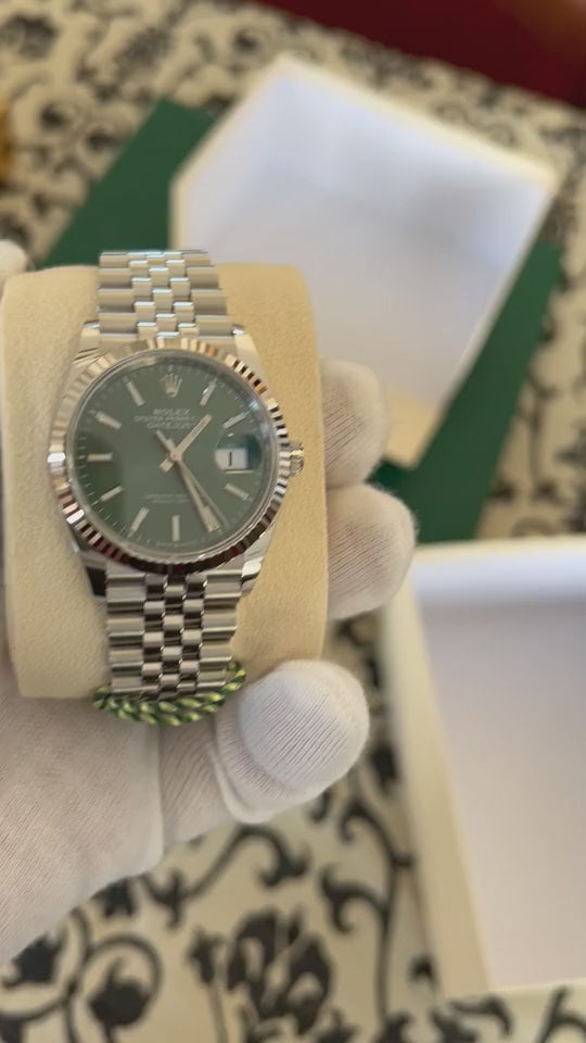 Frisman Vintage 2022 New Rolex Datejust Steel Mint Green Dial Jubilee Bracelet Ref 126234 36mm