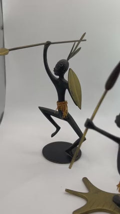 Frisman Vintage African Native Warrior Bronze Sculptures, Werkstatte Hagenauer, Austria, 1950s