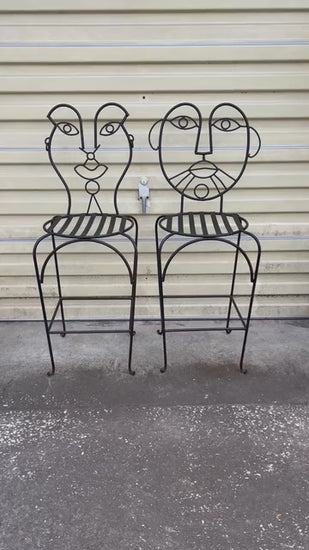 Frisman Vintage Pair 80s John Risley Inspired Man and Woman Pop Art Bar Stools