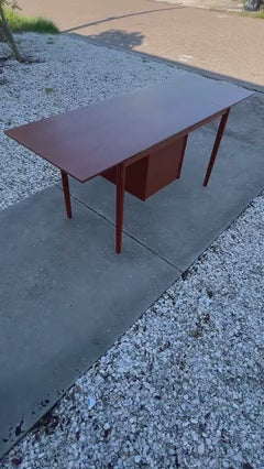 Frisman Vintage Arne Vodder Drop Leaf Desk Denmark Teak Sliding Drawers 1960's MCM