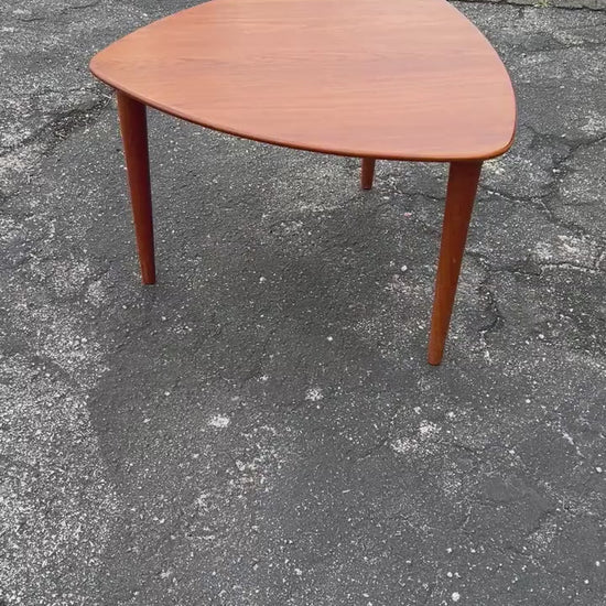 Frisman Vintage Scandinavian Sculptural Solid Teak Triangular Side Table by Gustav Bahus