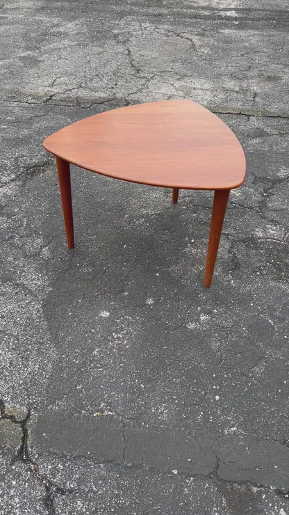 Frisman Vintage Scandinavian Sculptural Solid Teak Triangular Side Table by Gustav Bahus