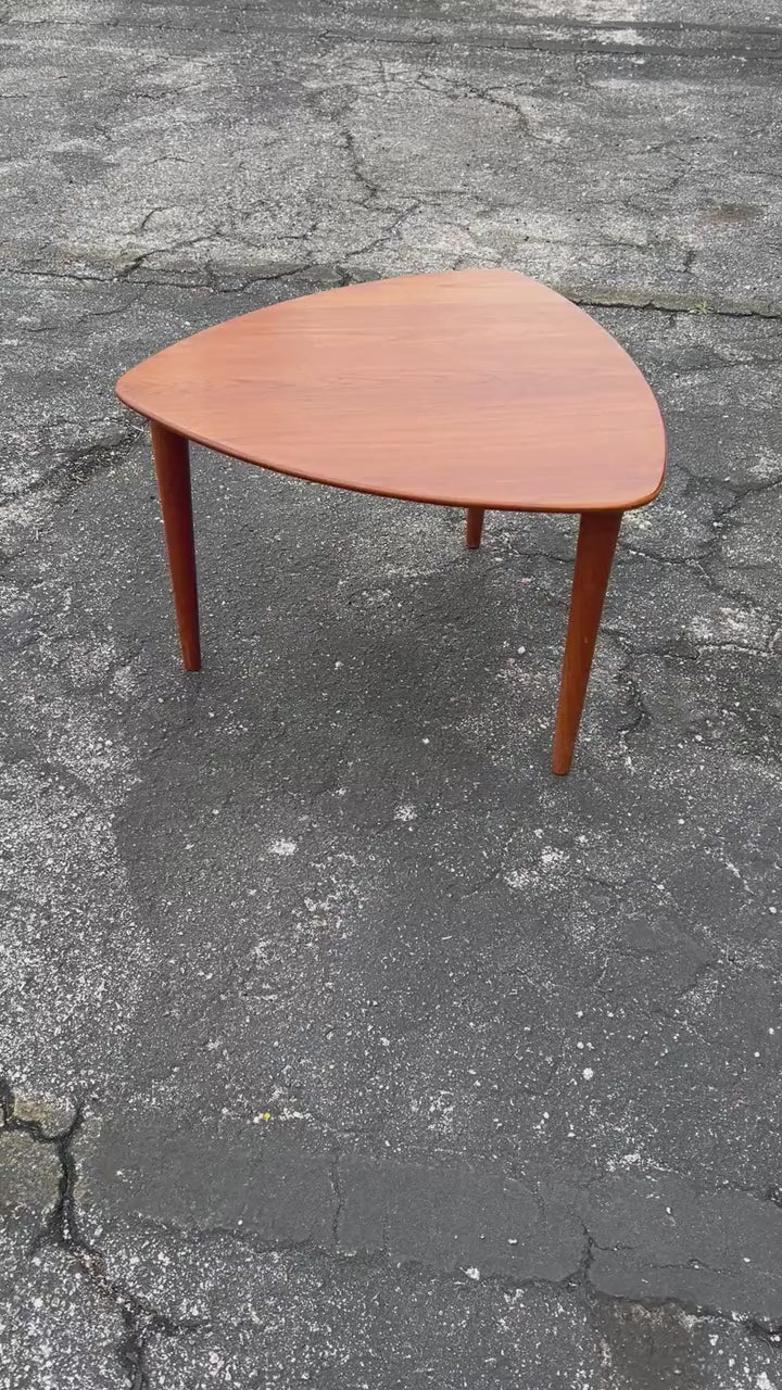 Frisman Vintage Scandinavian Sculptural Solid Teak Triangular Side Table by Gustav Bahus