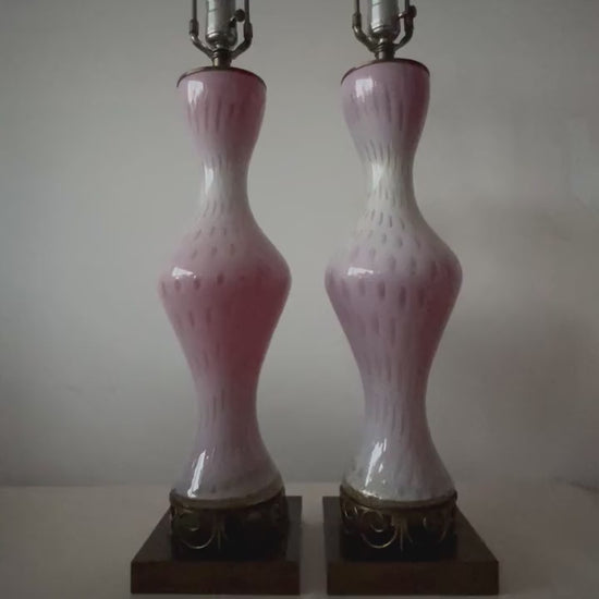 Frisman Vintage A Pair Of Light Pink Murano Hourglass Lamps Ca' 1950's