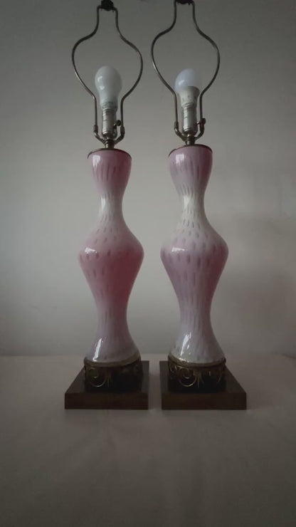 Frisman Vintage A Pair Of Light Pink Murano Hourglass Lamps Ca' 1950's